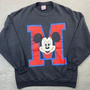 Vintage Mickey Mouse Graphic Crewneck Sweatshirt Disney Designs Mens XL Black